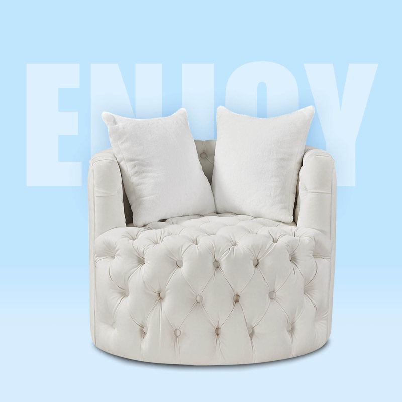 Rosdorf Park Janais 33.5" Wide Swivel Barrel Chair, Velvet Tufted